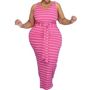 Sleeveless summer fitted dresses casual striped